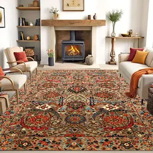 Boho Geometric Floral Pattern Rug, Boho Graphic Rug, 1 Count Non-slip Soft Floor Mat, Decorative Carpet for Home Living Room Bedroom Study Room
