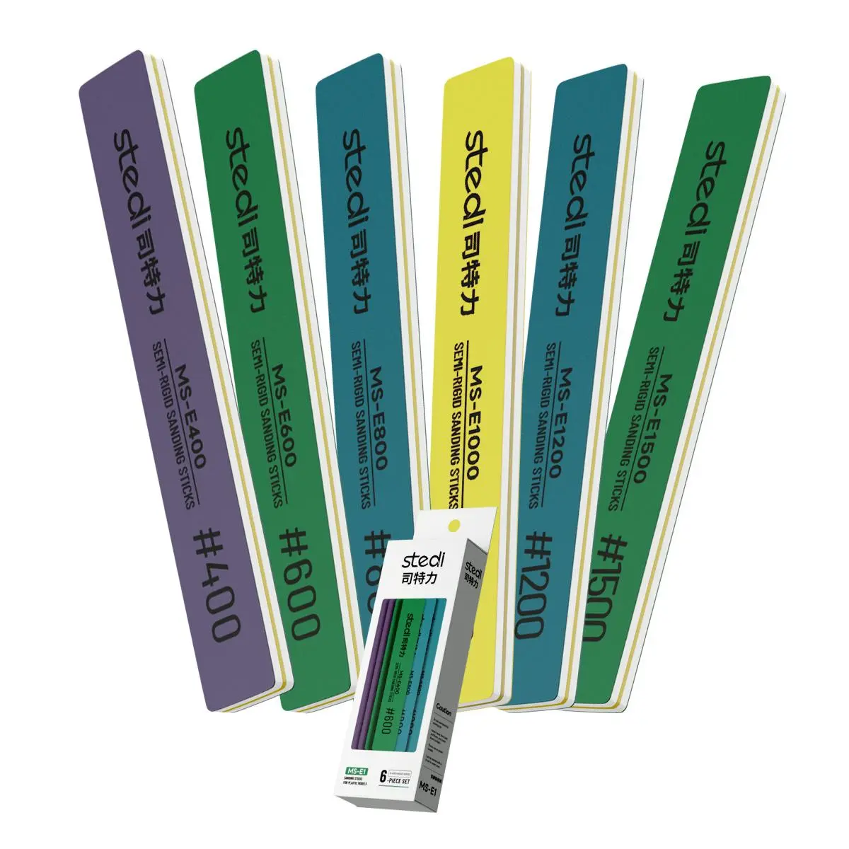 Stedi Heavy Duty Hardware Sanding Sticks (6 Pcs: #400, #600, 2x#800) - Durable, Hobbyist Friendly Tool for Gundam Repair, Plastic Model Detailing & Effective Polishing