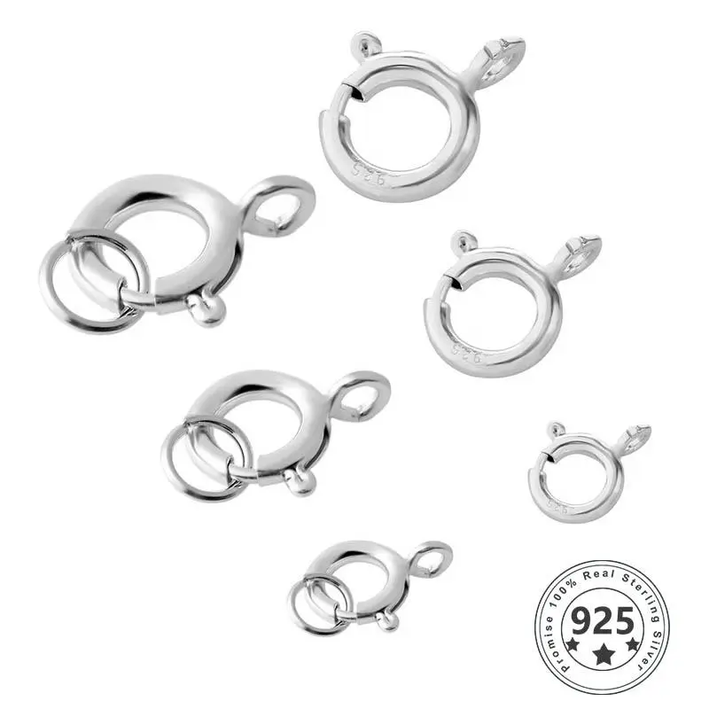 5pcs s925 Sterling Silver Spring Ring Clasp With Open Jump Ring jewelry Clasp For Chain Necklace Bracelet Connectors