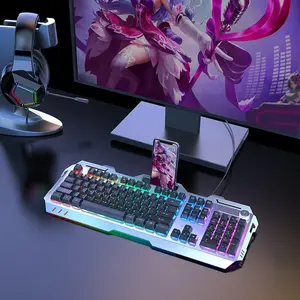 Wired Gaming Keyboard, LED Backlit 104 Keys Full-size Silent Keyboard, Ergonomic Keyboards with Knob Switch for Desktop Computer and Notebook