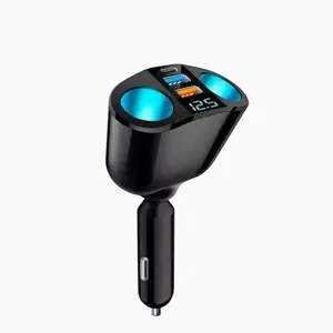 Car Cigarette Lighter Splitter, 2-Socket Cigarette Lighter Adapter with LED Voltmeter, Dual USB QC3.0 Type-C 20W PD Fast Car Charger, 12V/24V Splitter Adapter for Smart Phone GPS Dash Cam