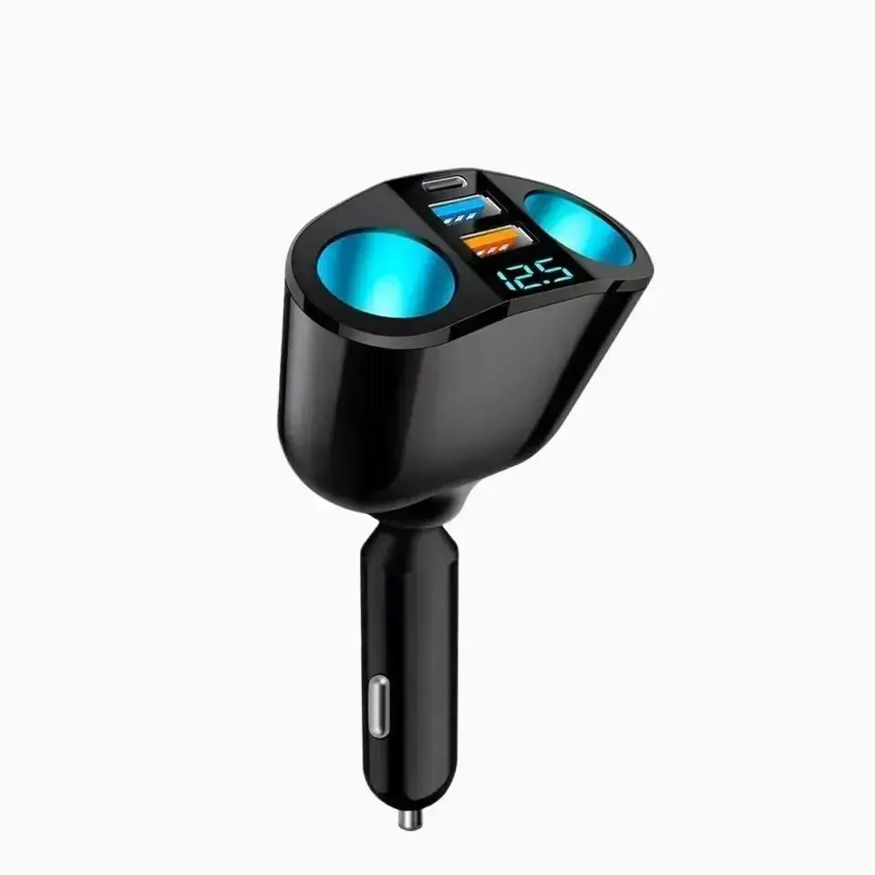 Car Cigarette Lighter Splitter, 2-Socket Cigarette Lighter Adapter with LED Voltmeter, Dual USB QC3.0 Type-C 20W PD Fast Car Charger, 12V/24V Splitter Adapter for Smart Phone GPS Dash Cam Easy To Install