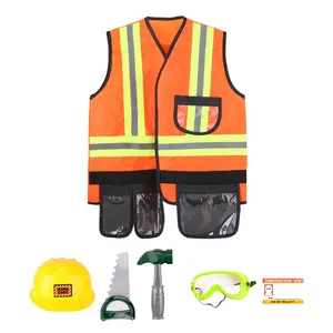 Engineer Costume Outfit Set, Kids Construction Worker Role Play with Tools Safety Helmet, Creative Gift for Boys Girls Aged 3+