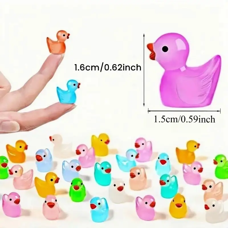 30/50/100 Pcs Mini Glow in the Dark Ducklings – Luminous Tiny Duck Figurines, DIY Resin Fillers for Phone Case, Fairy Garden, Potted Plant Decor & Home Ornaments, Cute Birthday Gifts