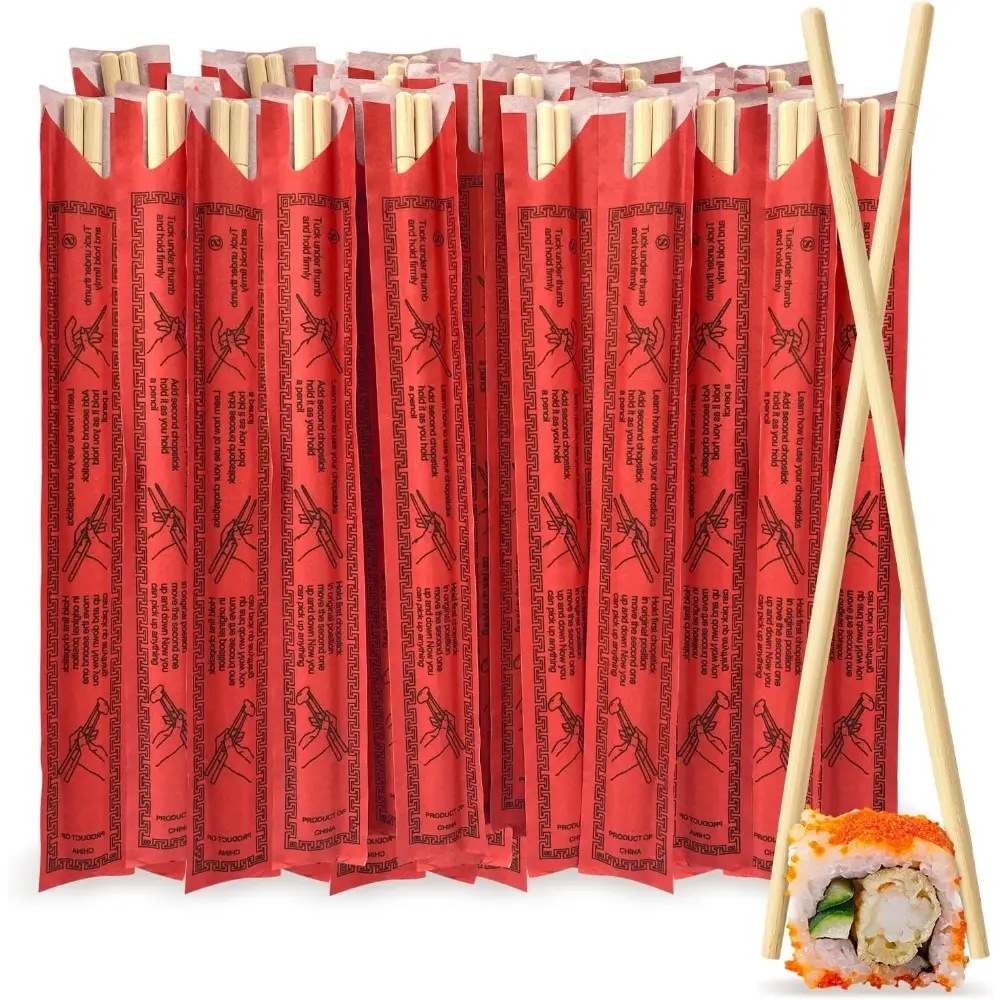 Disposable Wooden Bamboo Chopsticks - 200 Individually Wrapped Bulk Sets, Kitchen Cutlery for Friends, Family Dinner, Restaurant Use, Eating Noodles & Barbecue