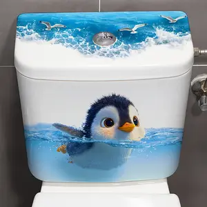 Swimming Penguin Toilet Sticker Self-Adhesive Waterproof Bathroom Decor, Cute Design for Hygienic Use, Perfect Addition to Your Restroom, Bathroom Decorations