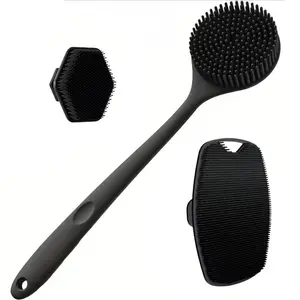 3Pcs Silicone Back Scratcher and Soft Bath Glove Set，A combination of exfoliating body scratcher and super lathering shower brush，Body scratcher and shower brush with rich foam，Body cleaning tools, Back Scrubber, Exfoliating Gloves