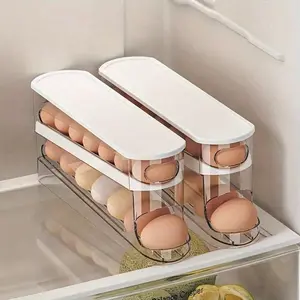 Double-Layer Refrigerator Egg Tray, Rolling Egg Dispenser, Automatic Repositioning, Transparent Plastic Storage Container, Space-Saving, Fridge Organizer, Refrigerator Accessories