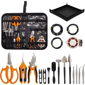 Bonsai Tools Kit 20 count Garden Tools Set for Beginner, Includes Bonsai Wire Kit,  Mat, Pruning Shears, Bonsai , Succulent Tools in Leather Storage Bag, Gardening  for Women Men