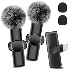 Wireless Lavalier Microphone, USB Rechargeable Omnidirectional Condenser Recording Mic, Professional Microphone for Interview Video Podcast, Audio