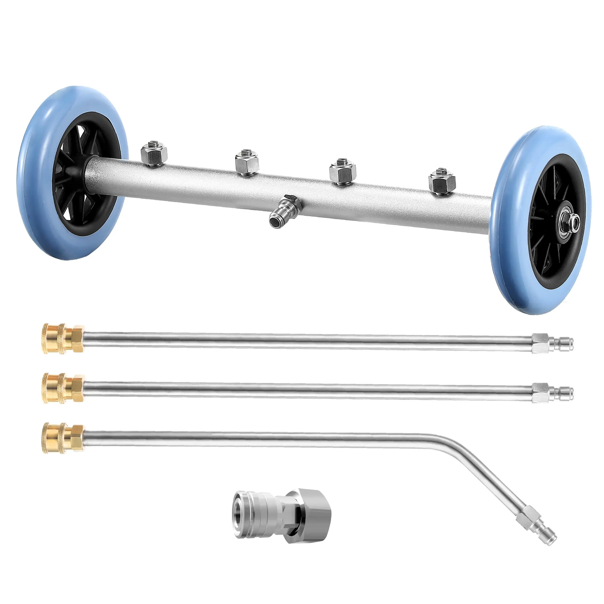 RIDGE WASHER Pressure Washer Undercarriage Cleaner - 16 inch Car Wash Sprayer, 3-Count Extension Wands, 4000 PSI Max Hot/Cold Water Wand Attachment, Stainless Steel, Dual Connection, Garden Hose & Lawn Sprinkling Accessory