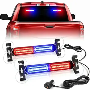 Red Blue 2-in-1 Car Front Windshield Warning Lamp Bar Suction Cup Emergency Strobe Flashlight Traffic Police Light For Car Truck 128