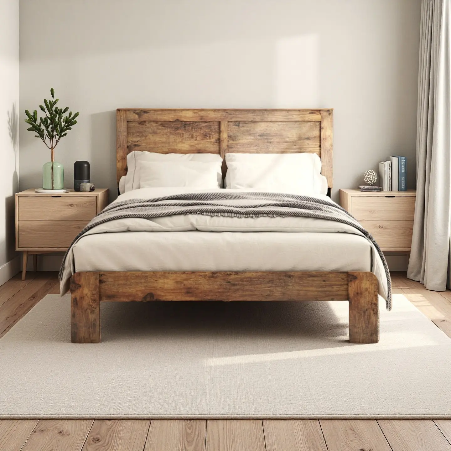 wooden platform Bed Frame Dark Brown Noise Free No Box Spring Needed Easy Assembly Tool Large Under Bed Storage Sturdy Metal Frame Solid Wood Slats Industrial Style living  spaces  bedframe Slatted Bed Base