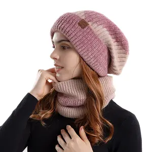 Beanies Neckerchief with Hair Attached for Women Winter Plush Warm Hats with Detachable Hair Hat Wigs