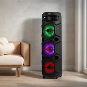 35" Tall Powerful Bluetooth Party Speaker 3 x 8" Subwoofer High Power Bass Portable Rechargeable Stereo Wireless Speaker With LED Lights FM Radio Microphone
