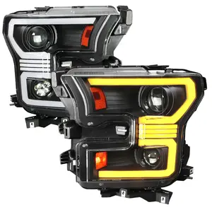 2015–2017 Ford F-150 LED Bar Projector Headlights w/ Switchback Sequential Turn Signals, Amber LED & Pulsing Glow (Black Housing / Clear Lens)