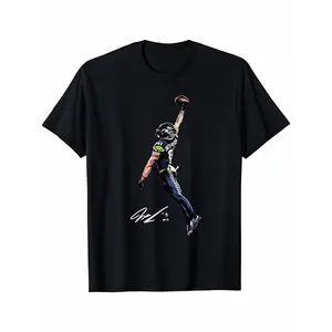 Men's Short-Sleeve Jaxon Smith-Njigba Graphic Round Neck T-Shirt - 100% Cotton Unisex Fitted Menswear, Casual Streetwear, Vintage Football Jersey Print, Game Day Apparel, All Seasons Gift