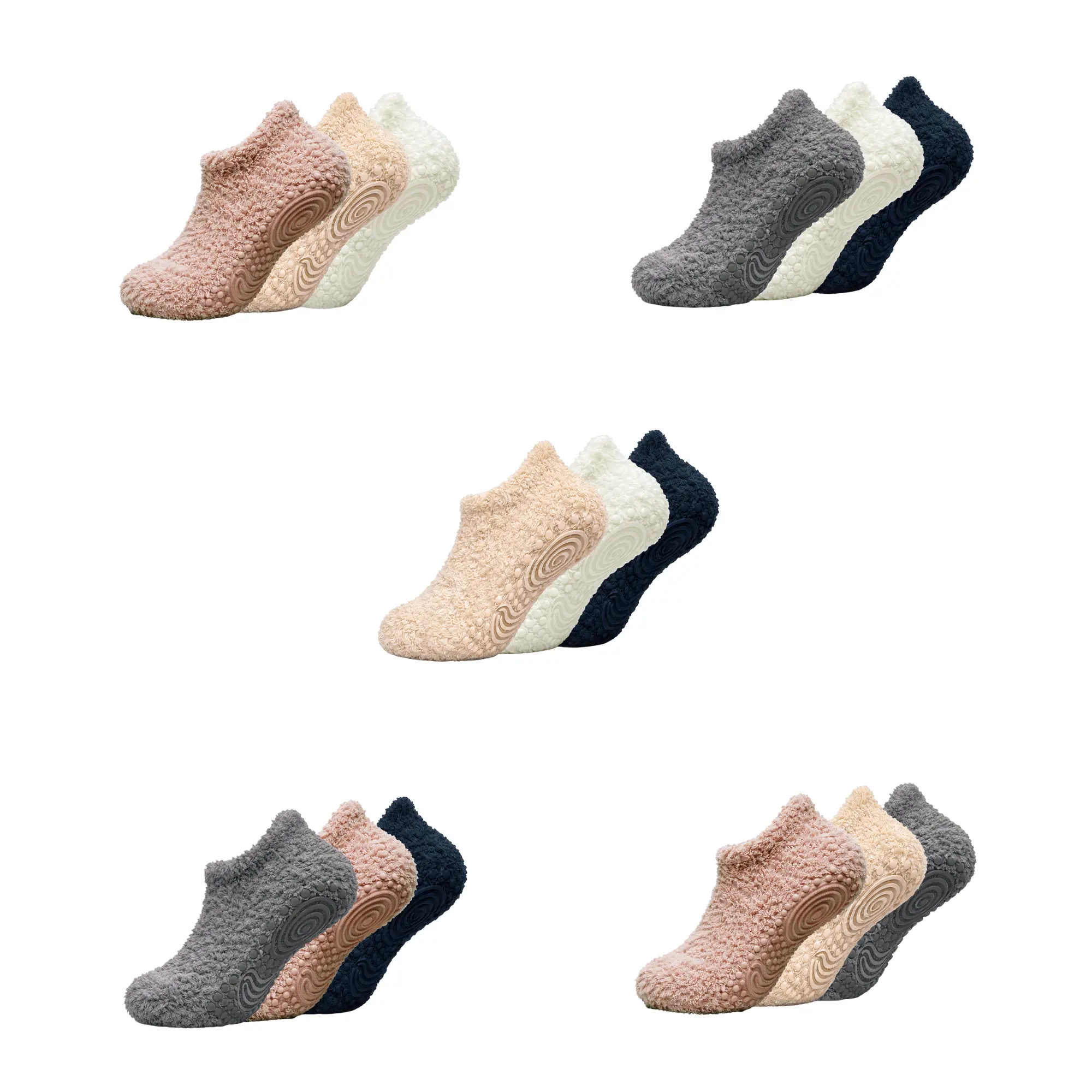 Fluffy Ankle Socks for Women | Fuzzy Plush Microfiber Non-Slip Grip House Socks | Cozy Warm Indoor Slipper Socks with Soft Cushion Comfort | Machine Washable 3-Pack