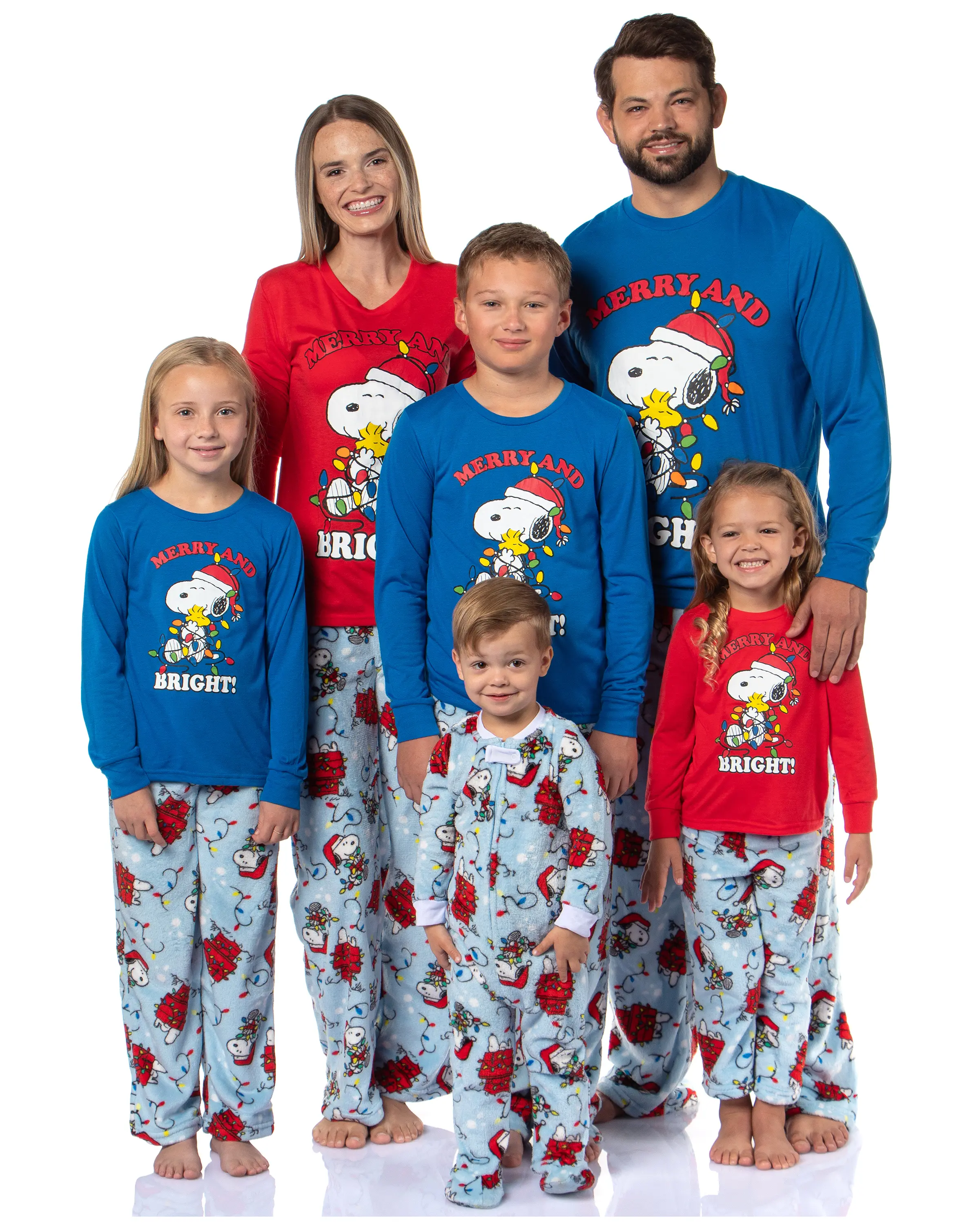 Peanuts Christmas Pajamas Snoopy Merry & Bright Holiday Matching Family Adult Kids and Toddlers Pajama Set