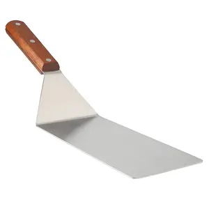 8” Extra-Large Sturdy Stainless Steel Spatula Hamburger Turner with Strong Wooden Handle – Professional Commercial Food Flipper Scraper for Grilling Cooking, Baking for Your Flat Top Restaurants