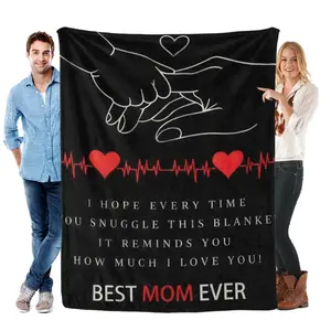 Soft Fleece Graphic Blanket Throw - Best Mom Gift, Love Heart Throws with Heartbeat & Hand-holding Design, Cozy Snuggle Present for Mother's Day/Birthday from Daughter/Son, Graphic Blanket Throws
