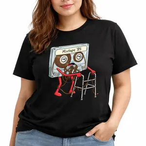 Women's Cotton Shortleeve Crew Neck Loose-Fitting '85 Old Mixtape Funny Cassette T-Shirt - Retro 80s Music Hip Hop Streetwear, Guatemalan Pride Teddy Graphic, Soft Breathable All-Seasons Casual Top for DJ Fans, Shortsleeve