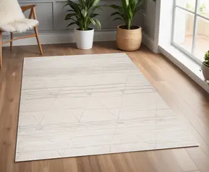 212 MAIN 4x6 ft. Rectangular Abstract Area Rug, Cream & Beige Print, Machine-Woven Modern Polyester Fiber, Stain-Proof Indoor Decorative Area Rug for Living Room Decor