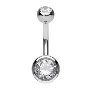 Solid G23 Titanium Belly Ring | Internally Threaded | Double Jeweled