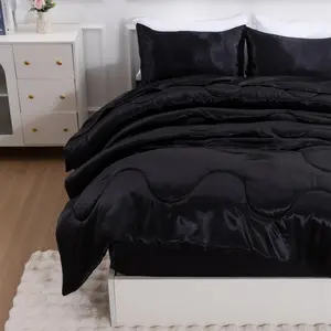 5 count Stin Silky Soft Quilt Luxury Super Soft Microfiber Bedding Thin Comforter Set ,Blck