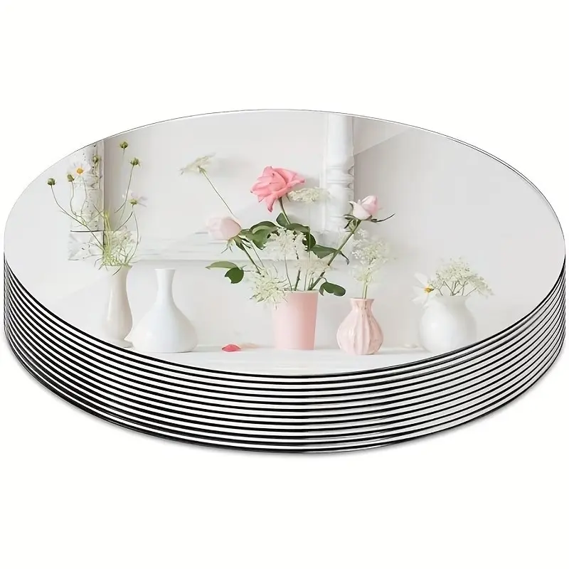 7-piece decorative tray set, 25cm round acrylic mirror tray, candle holder, suitable as a centerpiece decoration for dining tables, wedding decorations, birthdays, parties, and photography props, Tableware