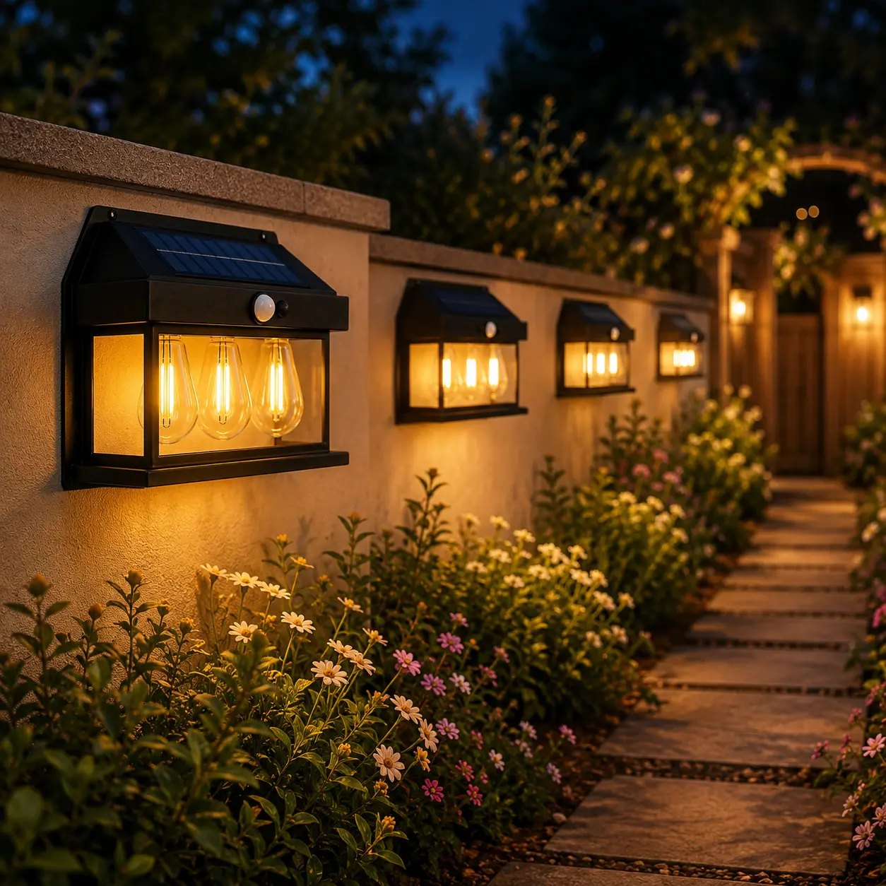 Solar Wall Lamp , Solar Street Light Outdoor ,Upgraded LED Solar Pathway Light  Waterproof Solar Motion Seensor Wall Lantern For Garage Garden Yard Patio Outside Decorative