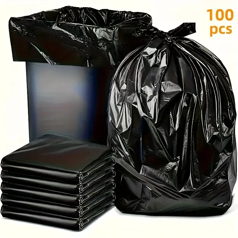 100 Drug-resistant Black Trash Bags, Heavy Duty Garbage Bags - Waterproof, durable polyethylene, suitable for homes, offices, kitchens, bathrooms and exteriors, Outdoor Trash Bags, multi-purpose cleaning solution with rolling design, Sturdy Trash Bags
