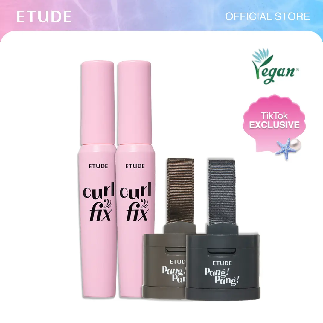 [ETUDE Official] K-POP Idol Ready Set | 4 Piece Beauty Bundle | 2 Curl Fix Mascaras + 2 Pang Pang Hair Shadows | TikTokShop Exclusive