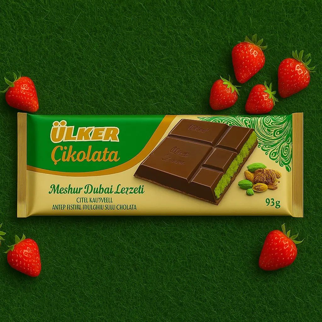 Ulker Dubai Chocolate Pistachio Kanafa 93g Snack Dessert Taste of Dubai Milk Cocoa with Pistachios & Chocolate Flavor