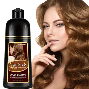 Hair Dye Shampoo 3 in 1 Blonde Brown, Hair Color Shampoo for Women & Men Argan Oil Root Touch Up Semi Permanent Instant, Champu Para Canas, Easy to Use & Long Lasting, 16.9 Fl Oz