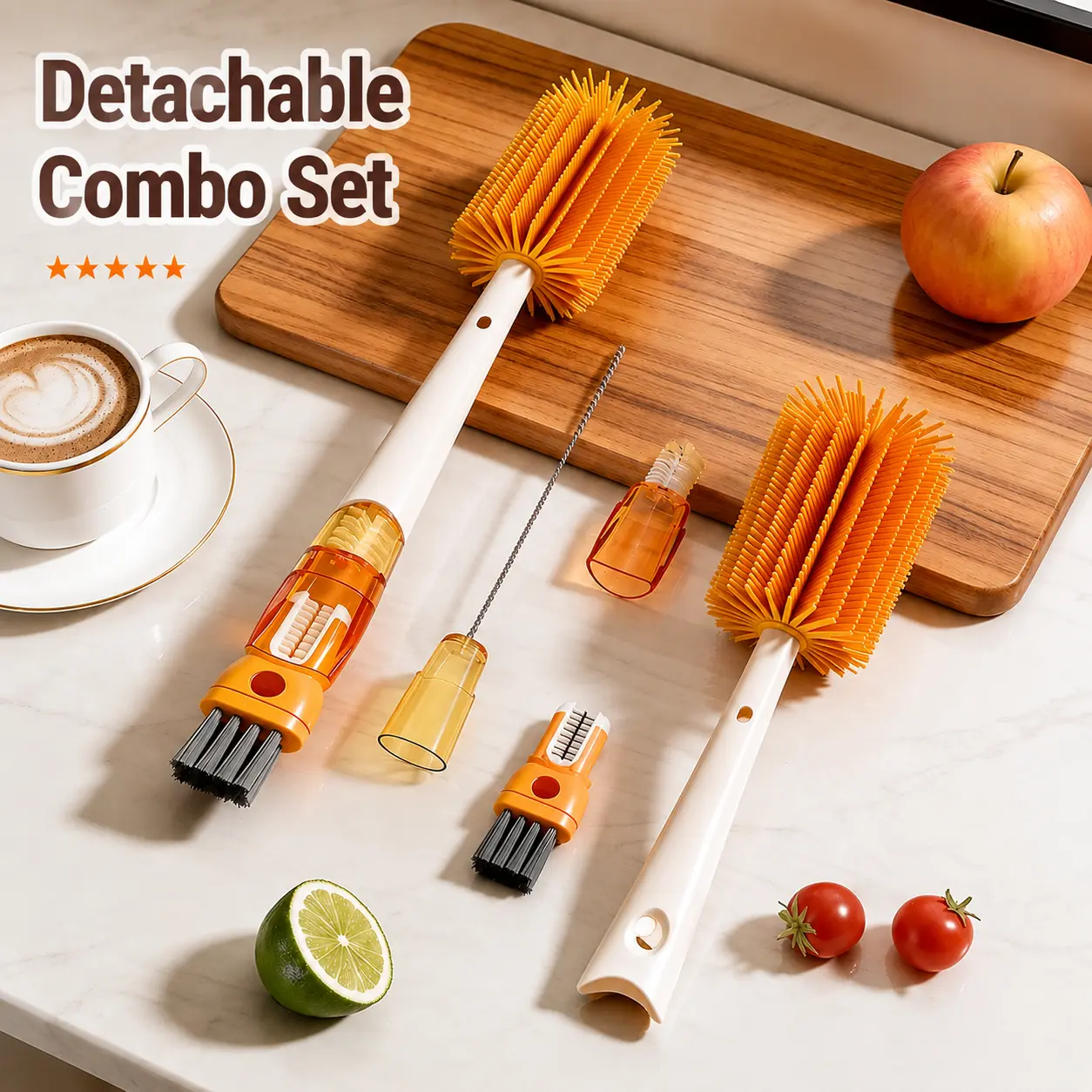5-in-1 Silicone Cup Brush Set, Multi-Functional Kitchen Cleaning Brushes for Tumbler, Water Bottle, Cup Lid, Straw and Seam Gap Deep Clean
