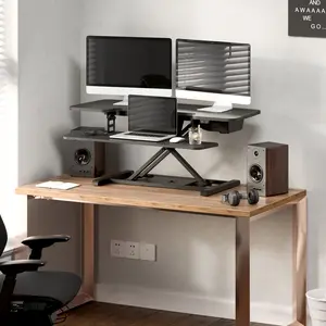 【TikTokShopBlackFriday】FLEXISPOT Electric Standing Desk Converter 32"/35"/40"/42" Motorized Height Adjustable Desk Riser with Keyboard Tray, 55 lbs Weight Capacity, Quiet Lift System, Dual Monitor Sit Stand Workstation for Office Home