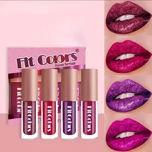 4pcs Metallic Matte Lipstick Waterproof Lip Gloss Set for Versatile Makeup Looks
