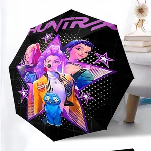 KPop Demon Hunters 77 anime pattern printed new Whimsical umbrella, 1 self-folding umbrella, portable foldable travel umbrella, outdoor umbrella, Christmas birthday festival gift