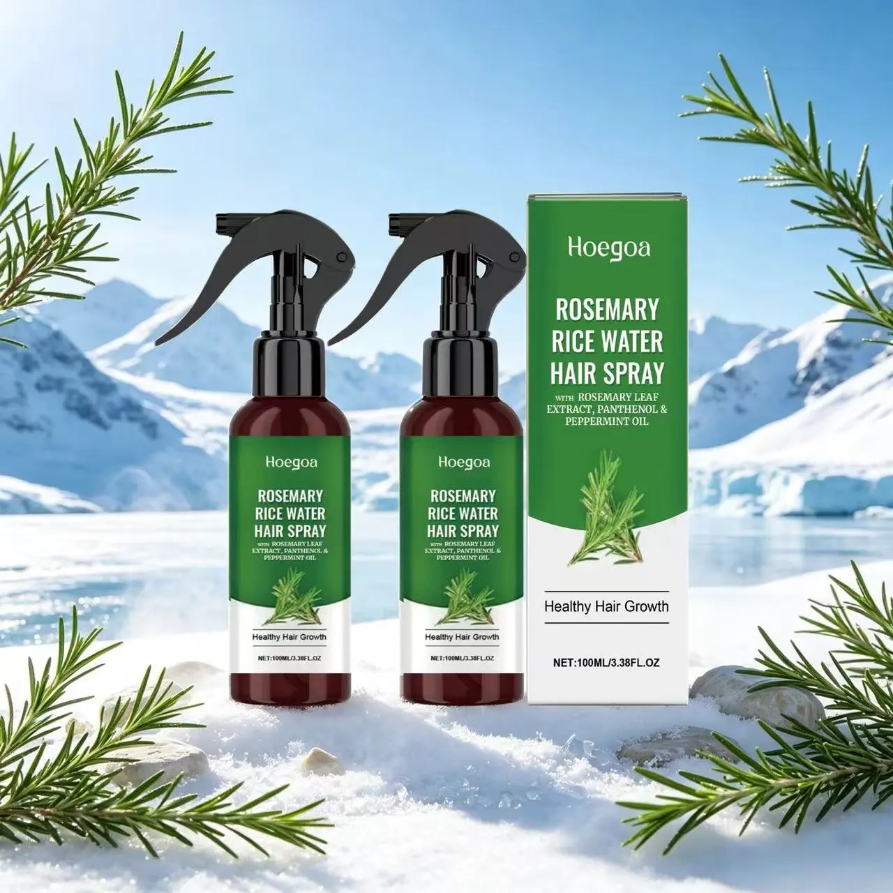 【2-Bottle Pack】Hoegoa Rosemary Hair Care Spray, a deep-conditioning treatment spray for dry and frizzy hair that helps prevent frizz and curling, featuring a moisturizing and repairing formula with noticeable results