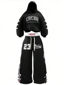 Chicago 23 Men's Hoodie & Baggy Pants Tracksuit, Y2K Streetwear, Sporty Fitted Design, Fall Winter Season, Retro Style