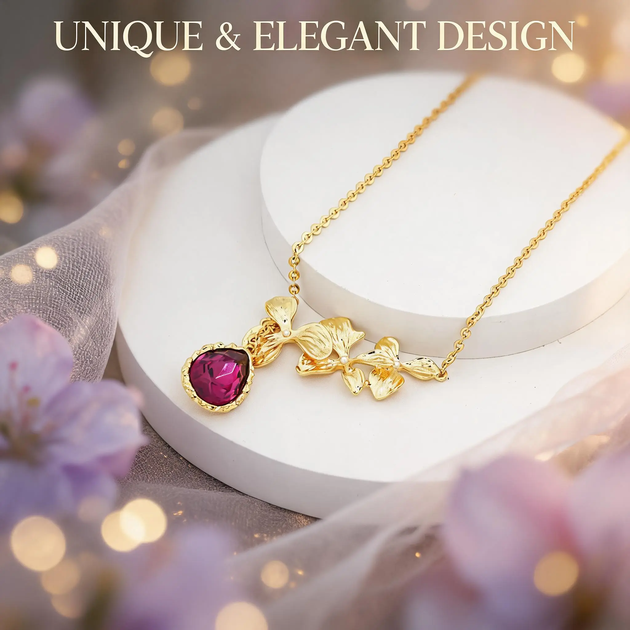 Women's Dainty Pink Crystal Flower Pendant Necklace - Gold-Plated Alloy Costume Jewelry, Cubic Zirconia Bling Accents, Adjustable Lightweight Lobster Clasp Chain with Extension, Divine Feminine Accessory for Wedding Gift, Crystal Necklaces