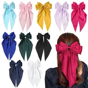 10 count Large Hair Bows for Women Girls Big Ribbon Bow Hair Clips with Long Tails Cute Hair Accessories for Women Girls Silky Satin Bows for Hair