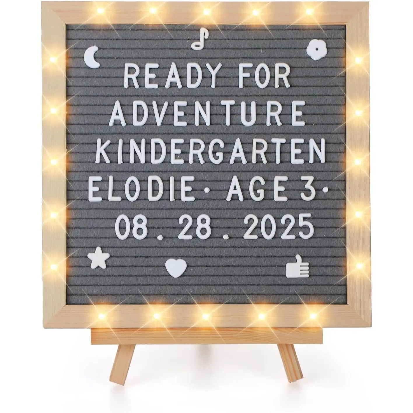 Light up Felt Letter Board Sign with LED Lights - 10x10in Changeable Message Board Wall Mounted with Tripod Stand 450 Letters for Birthday Housewarming Gifts Parties  Decor, Grey