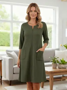 Zip Up Robes for Women Short Waffle Bathrobe Lightweight Knee Length Housecoat with Pockets Nightgown S-3XL