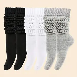 [5-Pack Mid-Calf Socks] 5-Pack Women's Simple Comfortable Solid Color Mid-Calf Socks, All-Season Wear, Autumn-Winter Black White Gray Solid Color Versatile Socks