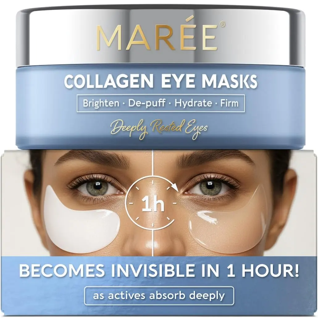 Invisible Under Eye Patches MAREE – Eye Masks for Dark Circles & Puffy Eyes with Collagen, Caffeine & Retinol – Under Eye Bags Treatment for Women & Men