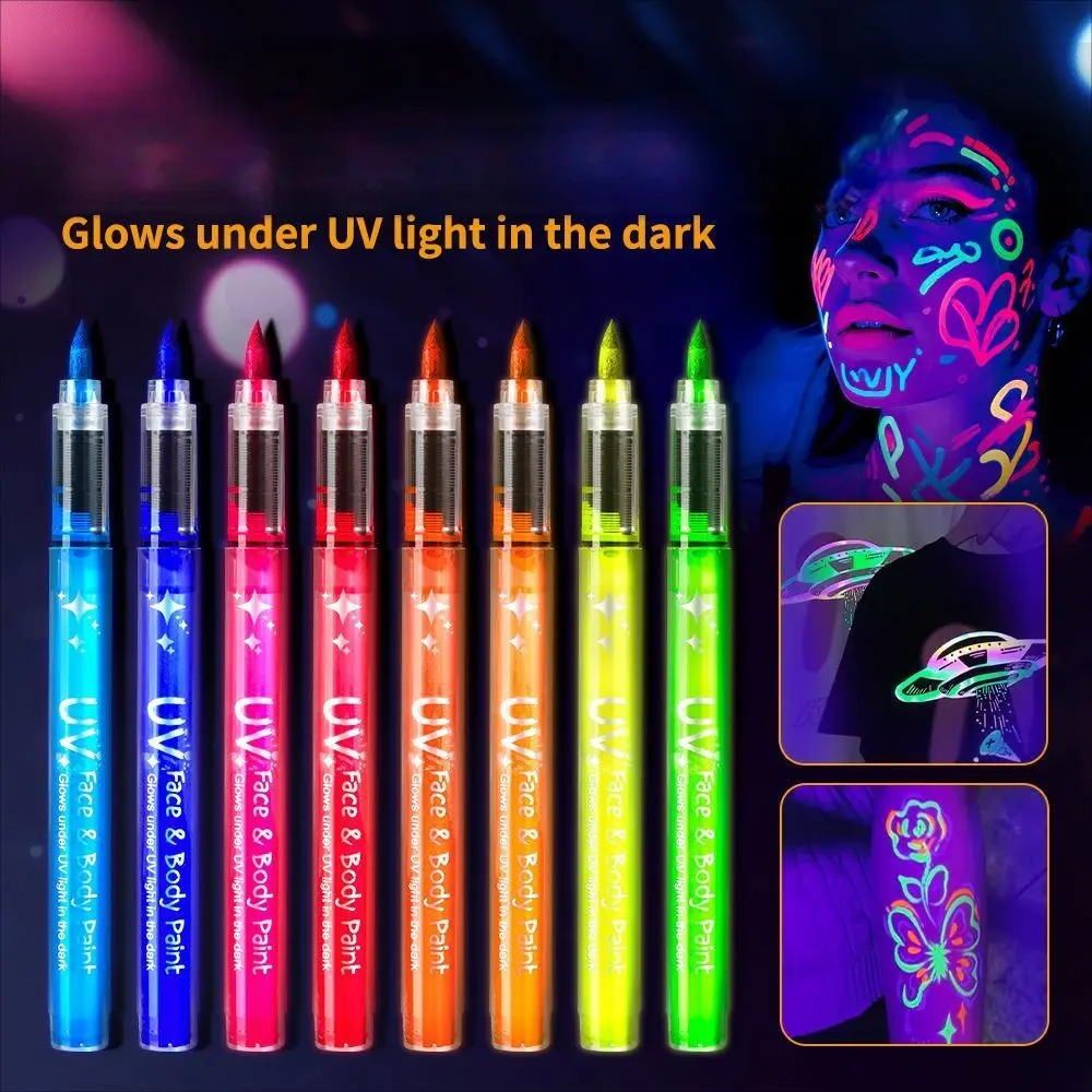 8 Pcs Colorful Luminous Highlighter Pens, Make Your Art Shine in the Dark, Graffiti Markers for Canvas, Wood, Glass & DIY Art Painting, Professional Art Markers, Student Stationery Glitter Pens, High Capacity Colored Markers Perfect for Writing & Drawing