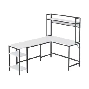L Shaped Computer Desk with Hutch, 66" Corner Study Writing Desk with Drawer, Shelves, Modern Home Office Gaming Table Workstation with Storage Bookshelf, White