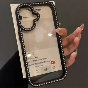 Clear sparkly luxury phone case, double-sided diamond-studded three-in-one phone Cover, tough soft edge and hard back panel casing, multiple protections,Shockproof Phone Protective Case for iPhone 17pro 16pro 15plus 14 13 12